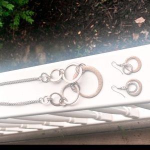 Gold and silver ring necklace and earrings set